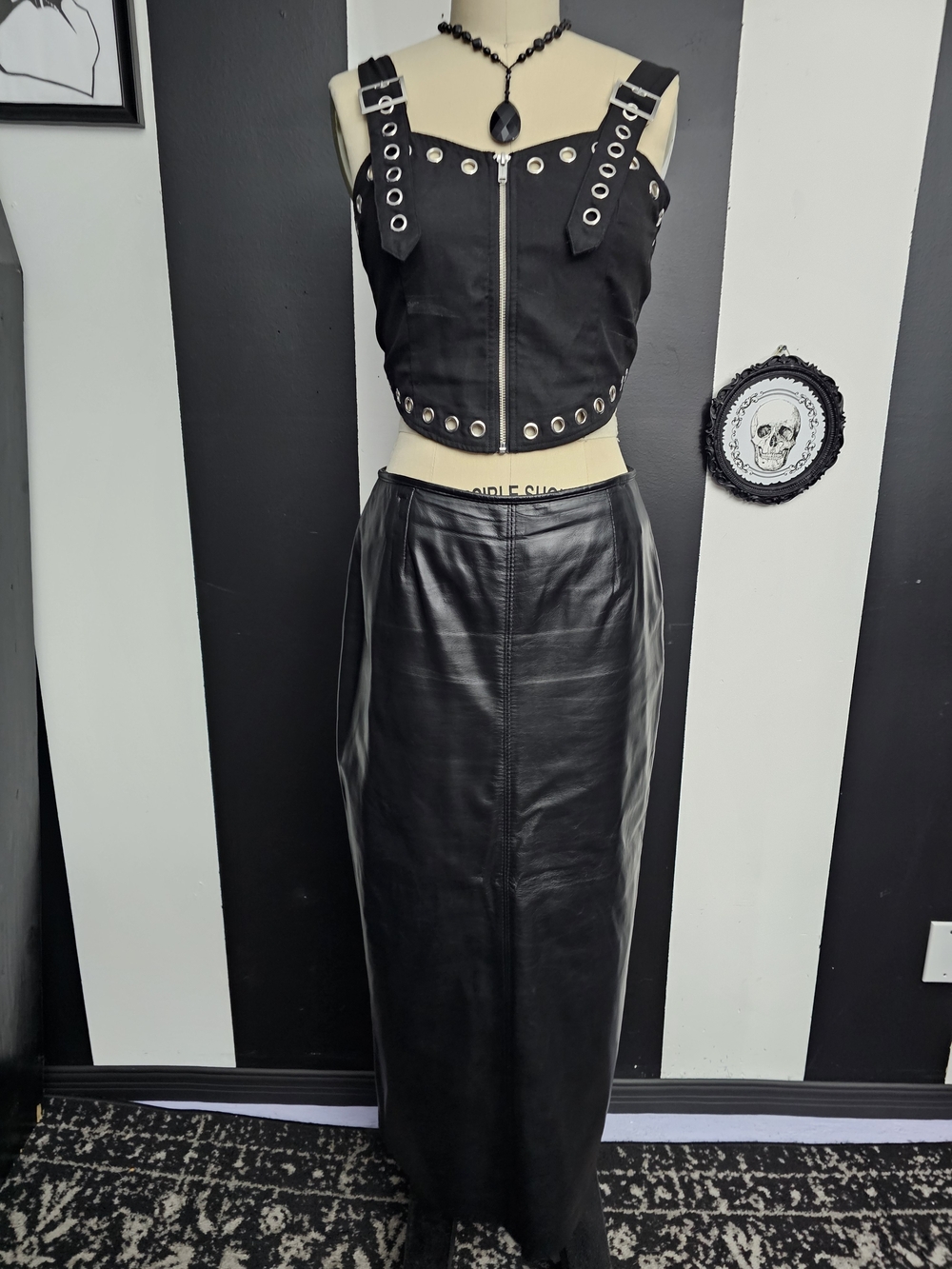 Black Leather Maxi Skirt — Sleek Gothic Chic